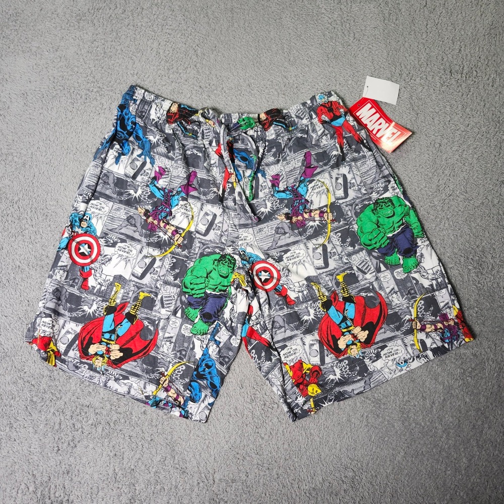 Marvel Mens Large Pajama Shorts Multicolor Comic Book Print Hulk Avengers NWT